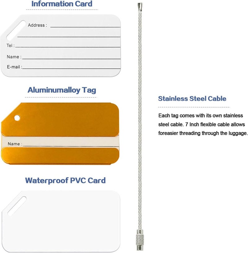 Ovener Aluminum Luggage Tags, Luggage Tag Holders for Travel Luggage Baggage Identifier by (5Pack Gold) - Image 3